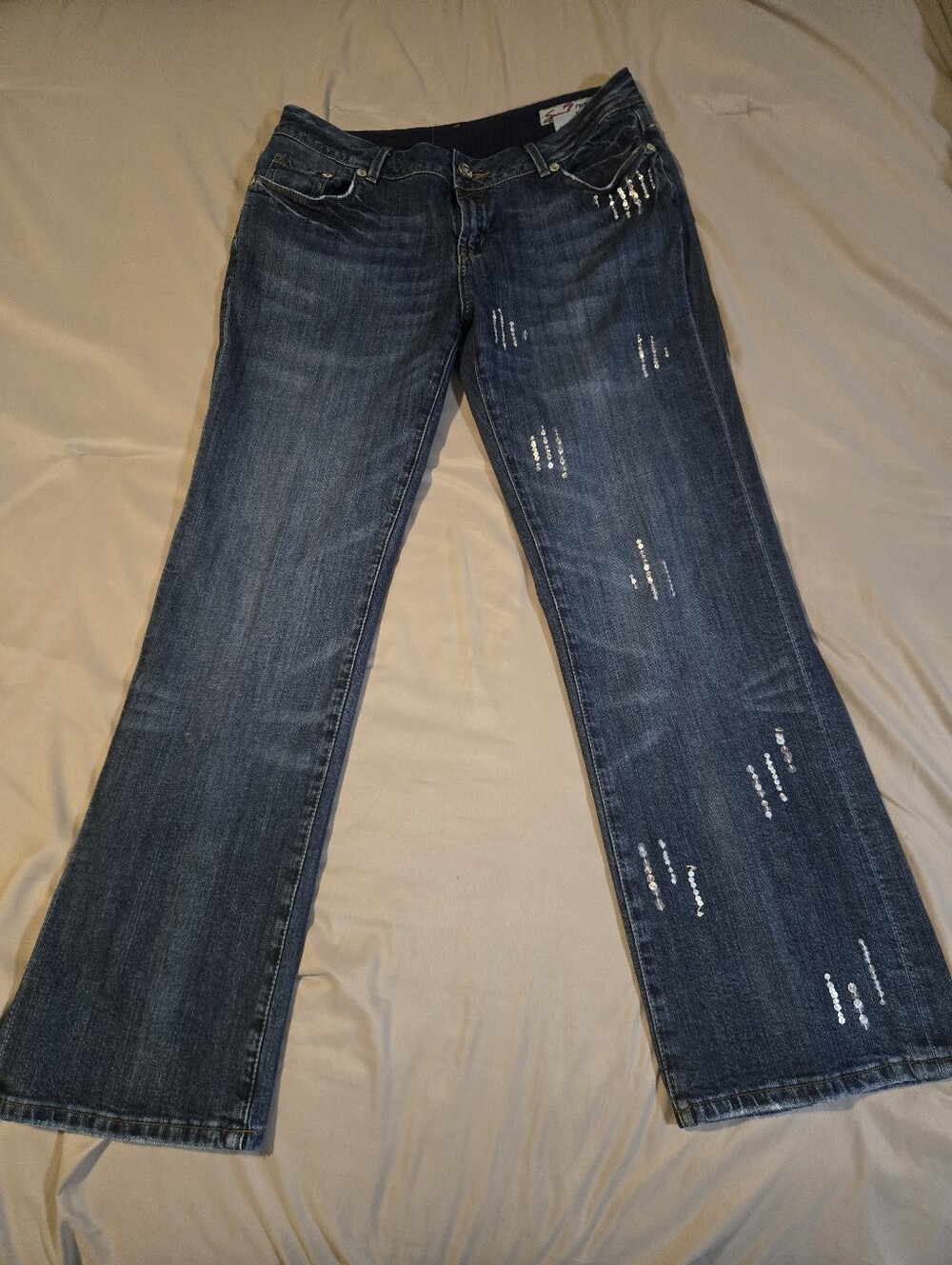 Seven7 Limited Edition Jeans 16 Sequin Embellished Y2K Bootcut Dark Wash